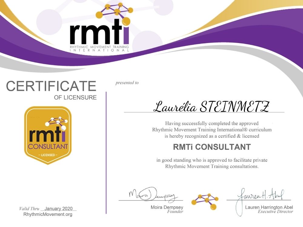 Certificat de consultant RMTi délivré à Laurélia Steinmetz.